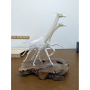 Abstract White Giraffe Sculpture With Wooden Base Modern Art Design Unique Decor Piece