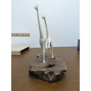Abstract White Giraffe Sculpture With Wooden Base Modern Art Design Unique Decor Piece