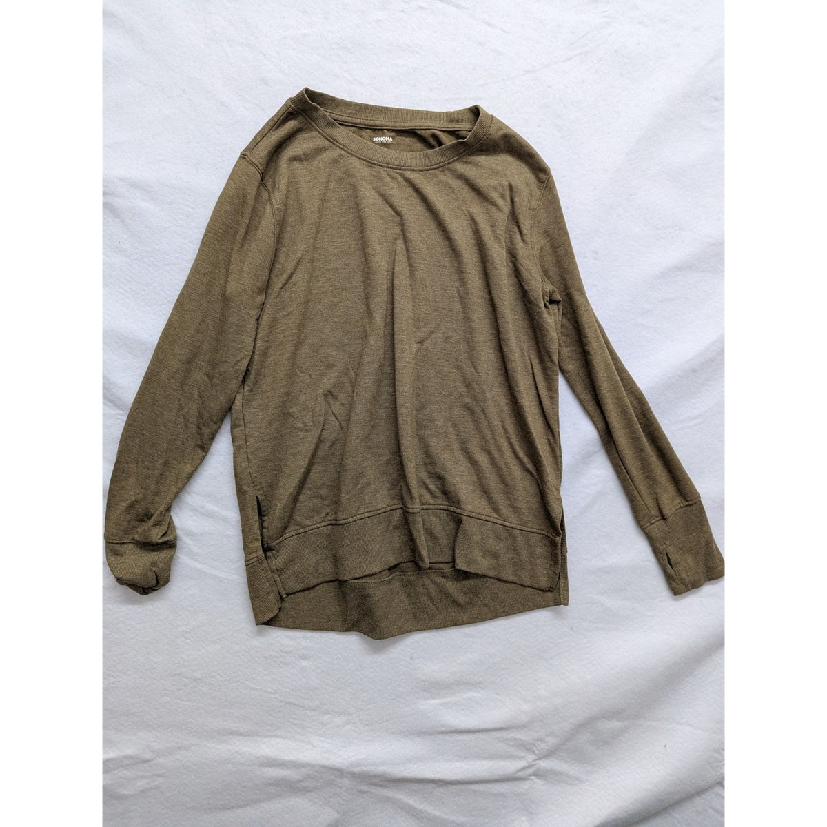 Sonoma Olive Green Crewneck Sweatshirt Soft Blend Lightweight Pullover