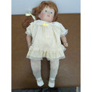 Vintage Porcelain Doll With Red Hair Yellow Polka Dot Dress & Lace Details 22 Inches