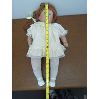 Vintage Porcelain Doll With Red Hair Yellow Polka Dot Dress & Lace Details 22 Inches