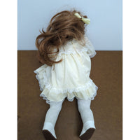 Vintage Porcelain Doll With Red Hair Yellow Polka Dot Dress & Lace Details 22 Inches