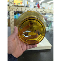 Amber Glass Compote Bowl With Textured Design & Ornate Base - 6.5" Height x 6.75" Diameter