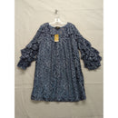 Suzanne Betro Blue Floral Lace Ruffle Sleeve Tunic Blouse Small