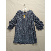 Suzanne Betro Blue Floral Lace Ruffle Sleeve Tunic Blouse Small