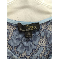 Suzanne Betro Blue Floral Lace Ruffle Sleeve Tunic Blouse Small