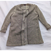 Talbots Womens Black & White Houndstooth Open Cardigan Sweater Pure Merino Wool