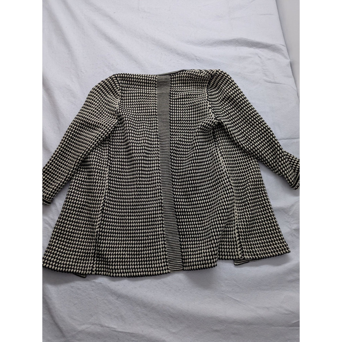 Talbots Womens Black & White Houndstooth Open Cardigan Sweater Pure Merino Wool