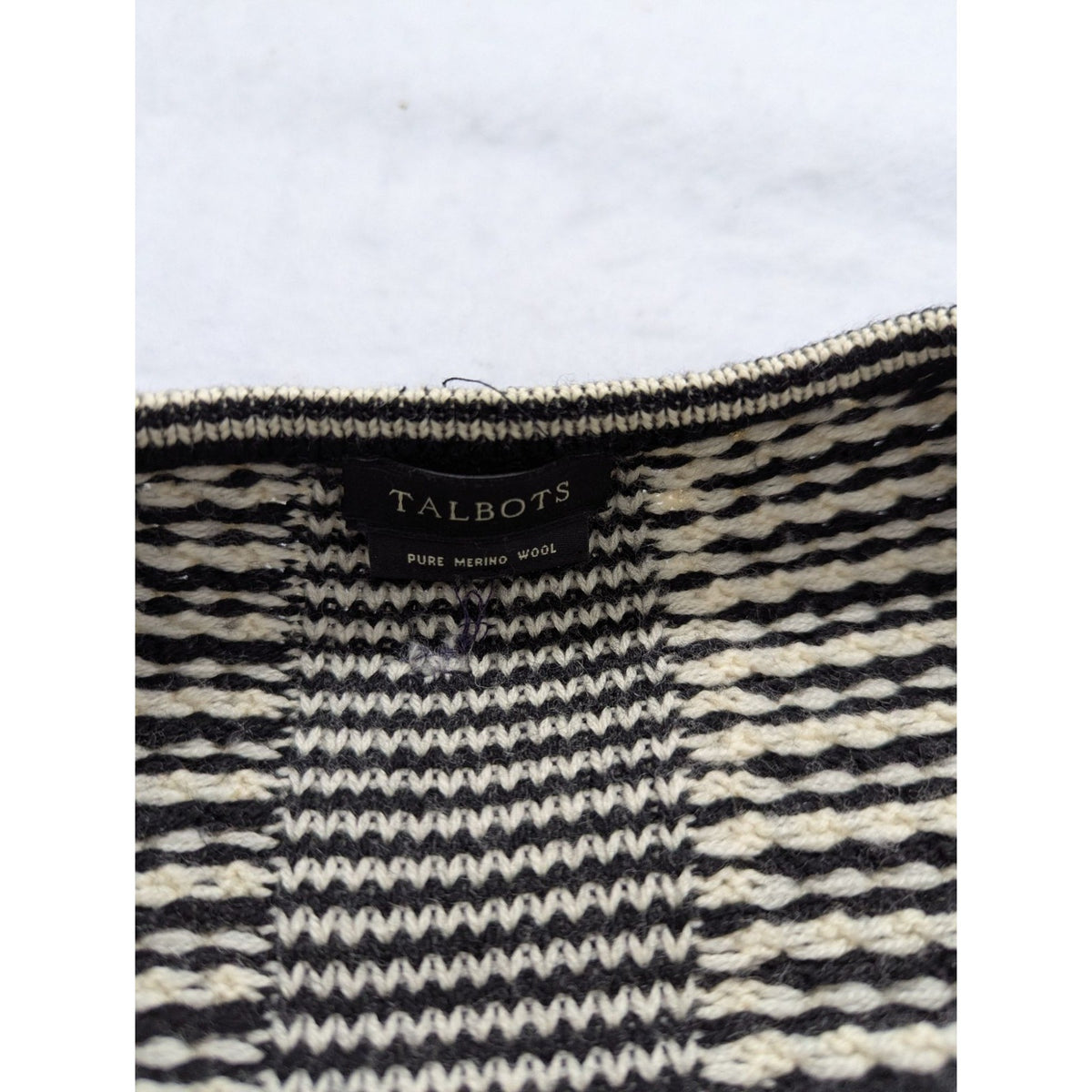 Talbots Womens Black & White Houndstooth Open Cardigan Sweater Pure Merino Wool