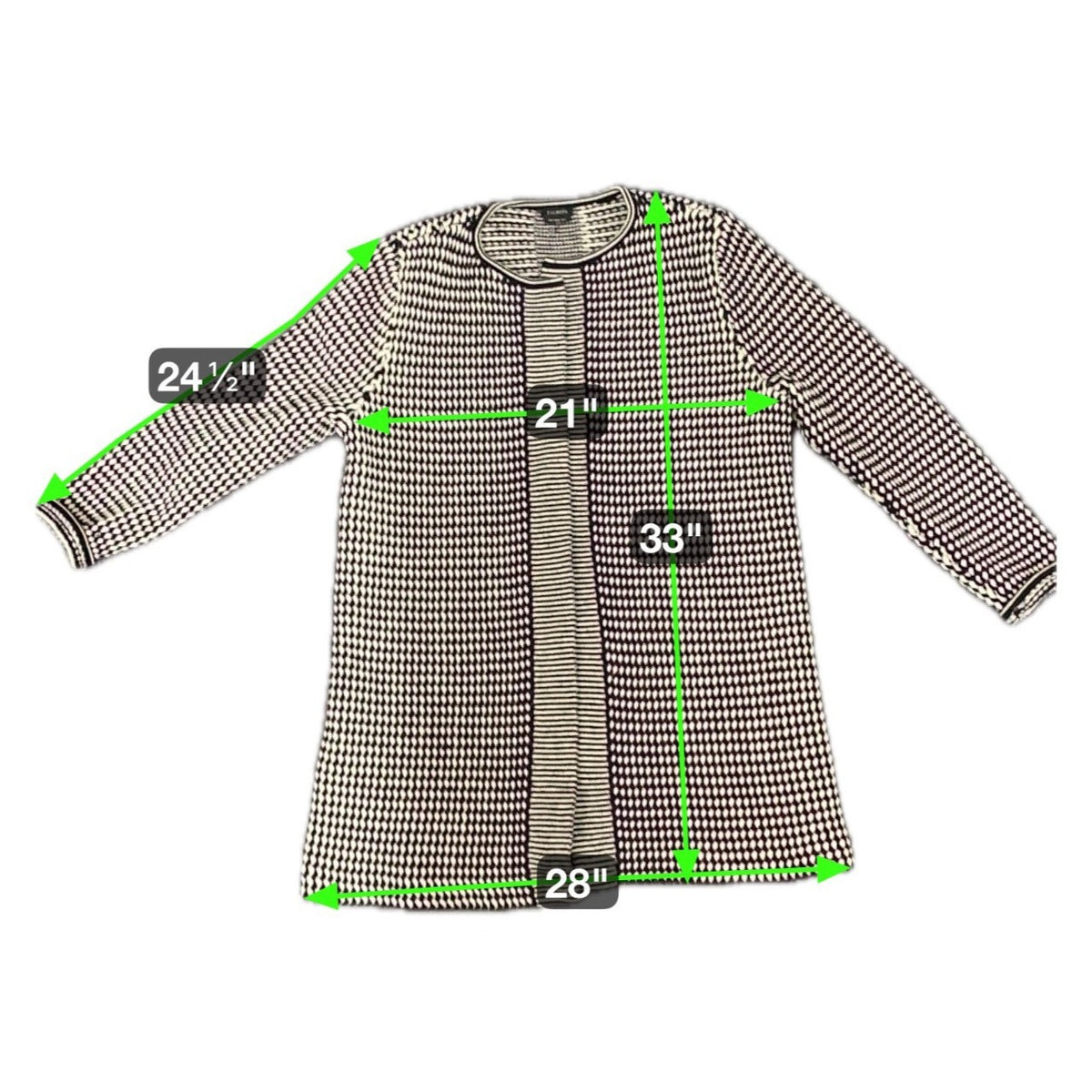 Talbots Womens Black & White Houndstooth Open Cardigan Sweater Pure Merino Wool