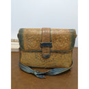 Vintage Tooled Leather Crossbody Bag With Floral Design Adjustable Strap And Secure Buckle Closure - Approx 10"x7".