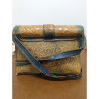 Vintage Tooled Leather Crossbody Bag With Floral Design Adjustable Strap And Secure Buckle Closure - Approx 10"x7".