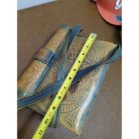 Vintage Tooled Leather Crossbody Bag With Floral Design Adjustable Strap And Secure Buckle Closure - Approx 10"x7".
