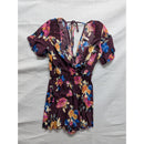 Xhilaration Floral Wrap Romper Short Sleeve Purple Multicolor Xs