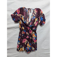 Xhilaration Floral Wrap Romper Short Sleeve Purple Multicolor Xs