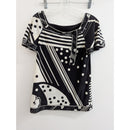Bcbgmaxazria Black & White Geometric Patterned Short Sleeve Blouse XS