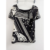 Bcbgmaxazria Black & White Geometric Patterned Short Sleeve Blouse XS