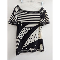 Bcbgmaxazria Black & White Geometric Patterned Short Sleeve Blouse XS