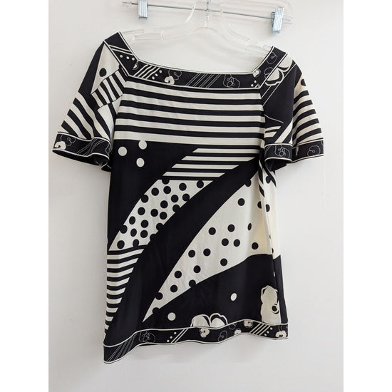 Bcbgmaxazria Black & White Geometric Patterned Short Sleeve Blouse XS