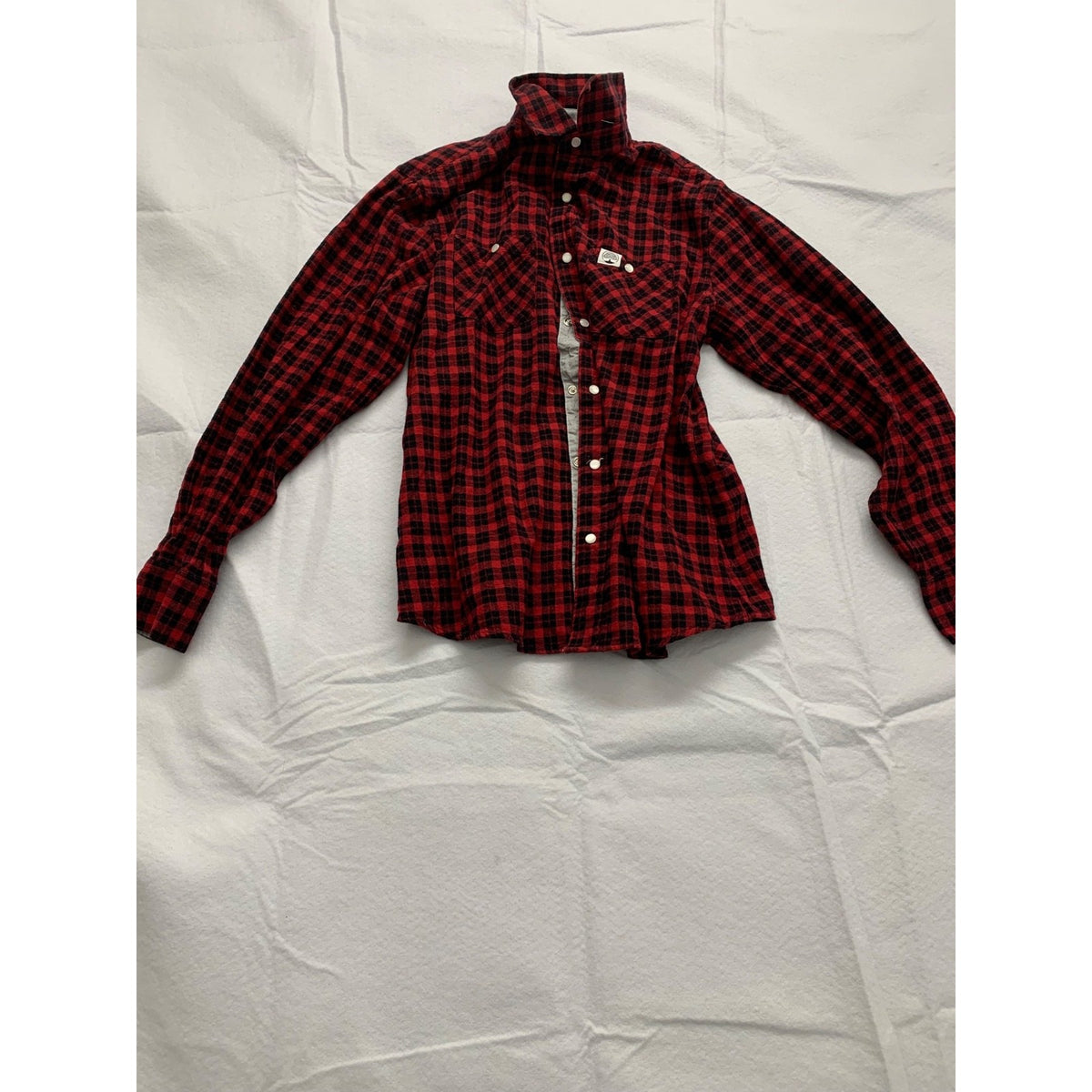 Arbor Brewing Company Red & Black Plaid Flannel Shirt Long Sleeve Button-Up Size