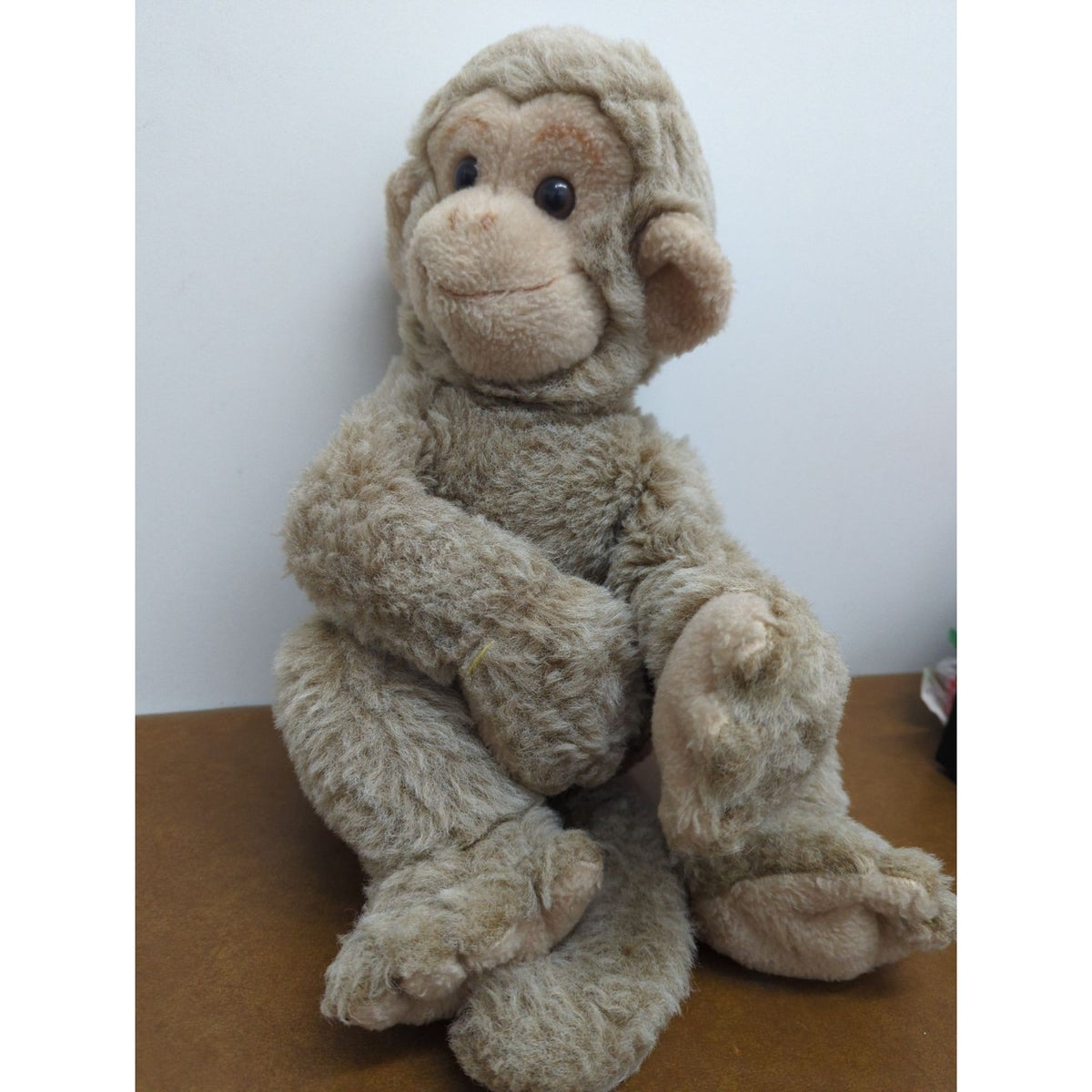 Vintage Pillow Pets Monkey Stuffed Animal Toy 16" Sitting Tan Beige Soft Cuddly