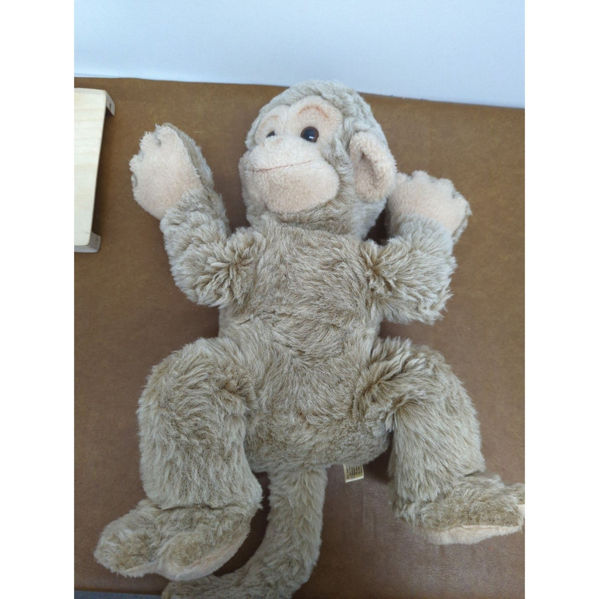 Vintage Pillow Pets Monkey Stuffed Animal Toy 16" Sitting Tan Beige Soft Cuddly