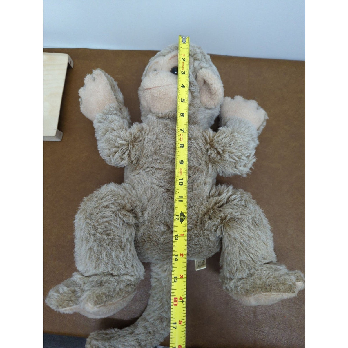 Vintage Pillow Pets Monkey Stuffed Animal Toy 16" Sitting Tan Beige Soft Cuddly
