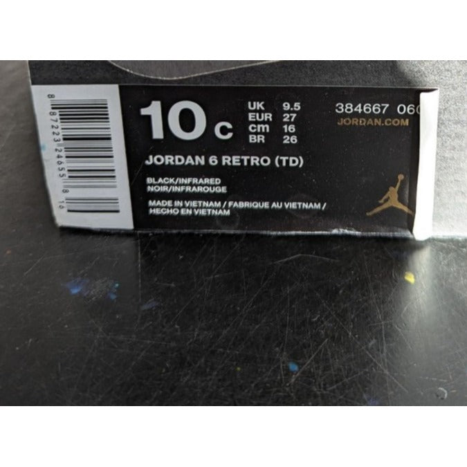 Air Jordan 6 Retro TD Black/Red Basketball Shoes Size 10C With Box