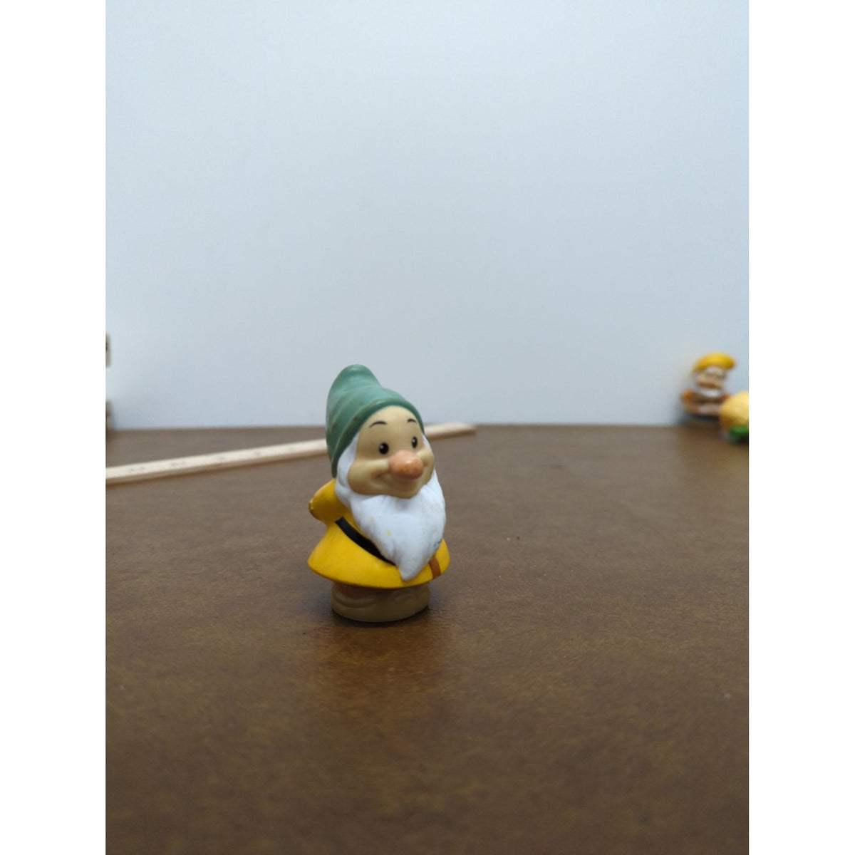 Vintage Miniature Garden Gnome Figurine In Yellow Coat & Green Hat 3 Inches Tall