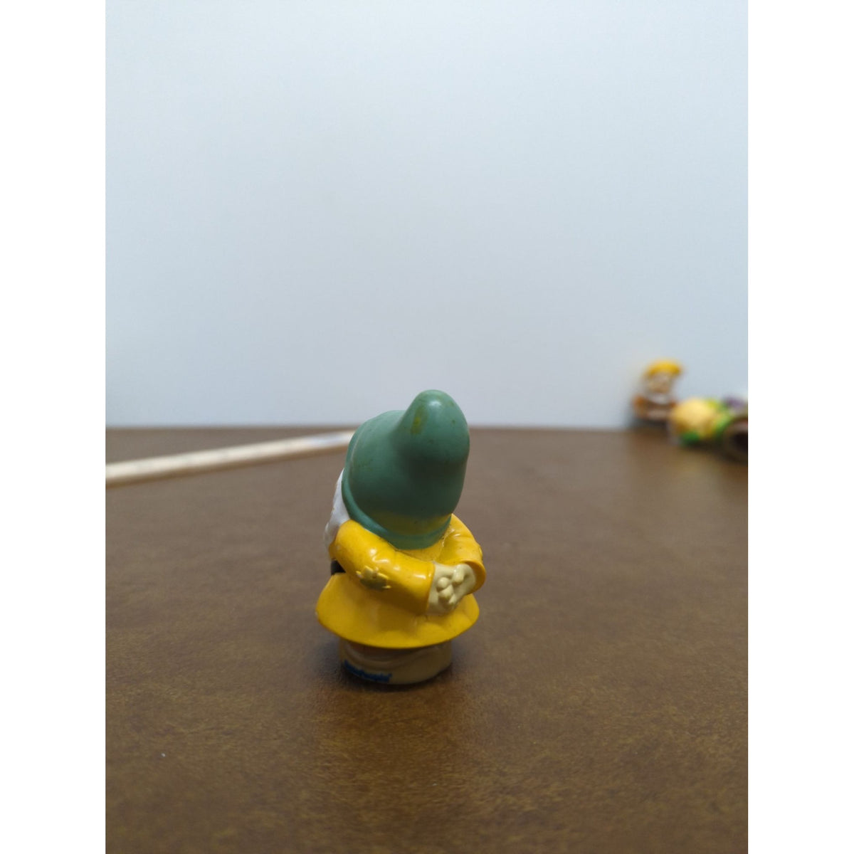 Vintage Miniature Garden Gnome Figurine In Yellow Coat & Green Hat 3 Inches Tall