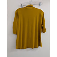 7th Avenue Design Studio Mustard Yellow Ruched 3/4 Sleeve Mock Neck Top M