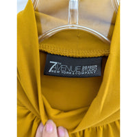 7th Avenue Design Studio Mustard Yellow Ruched 3/4 Sleeve Mock Neck Top M