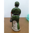 Vintage Ceramic Figurine Of Worker In Green Uniform Hand-Painted Standing On Base 9 Inches Tall