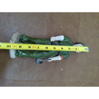 Vintage Ceramic Figurine Of Worker In Green Uniform Hand-Painted Standing On Base 9 Inches Tall
