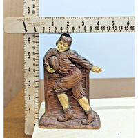 Vintage Football Player Bookend Figurine 6.5" Hand-Painted Resin Brown & Yellow