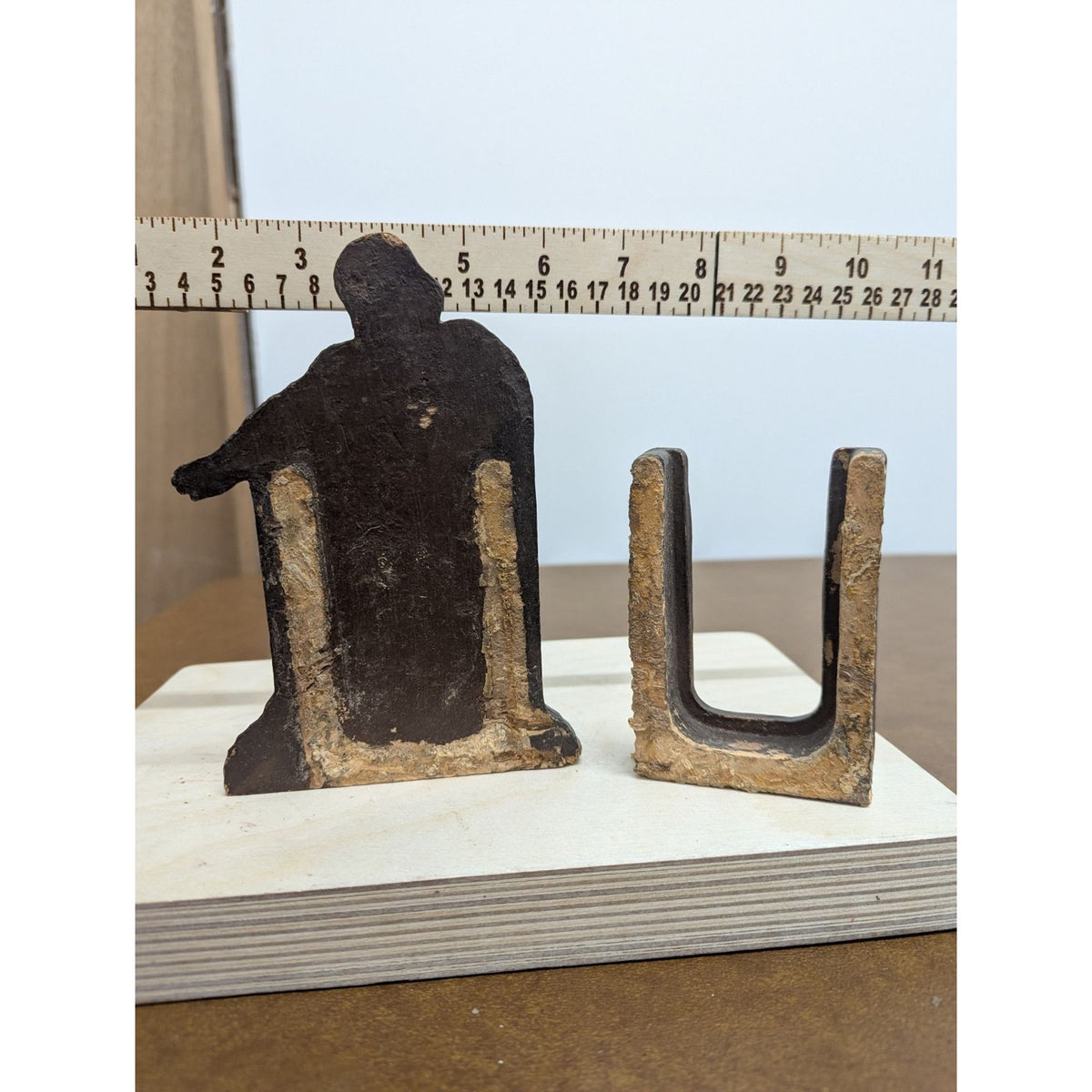 Vintage Football Player Bookend Figurine 6.5" Hand-Painted Resin Brown & Yellow