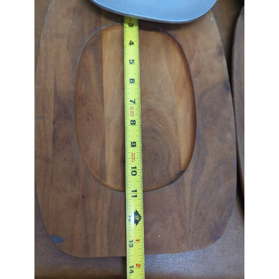 Set Of 2 Aluminum & Wood Serving Platters Oval 13"x10" Modern Rustic Style