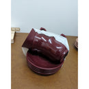 Set Of 4 Burgundy Plastic Teacups & Saucers Lightweight & Durable Mid-Century Modern Style