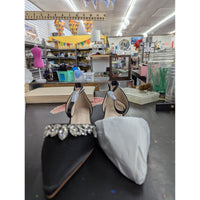 Kailee P Womens Bella Black Satin Flats W9 With Rhinestone Detail & Box