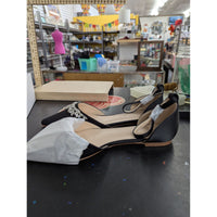 Kailee P Womens Bella Black Satin Flats W9 With Rhinestone Detail & Box