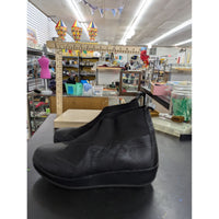 Black Leather & Stretch Fabric Ankle Boots With Pull Tabs & Textured Soles Size 7.5 Made In Korea