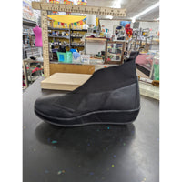 Black Leather & Stretch Fabric Ankle Boots With Pull Tabs & Textured Soles Size 7.5 Made In Korea