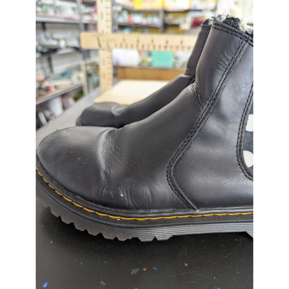Dr. Martens Black Leather Polka Dot Lined Chelsea Boots Size US 5