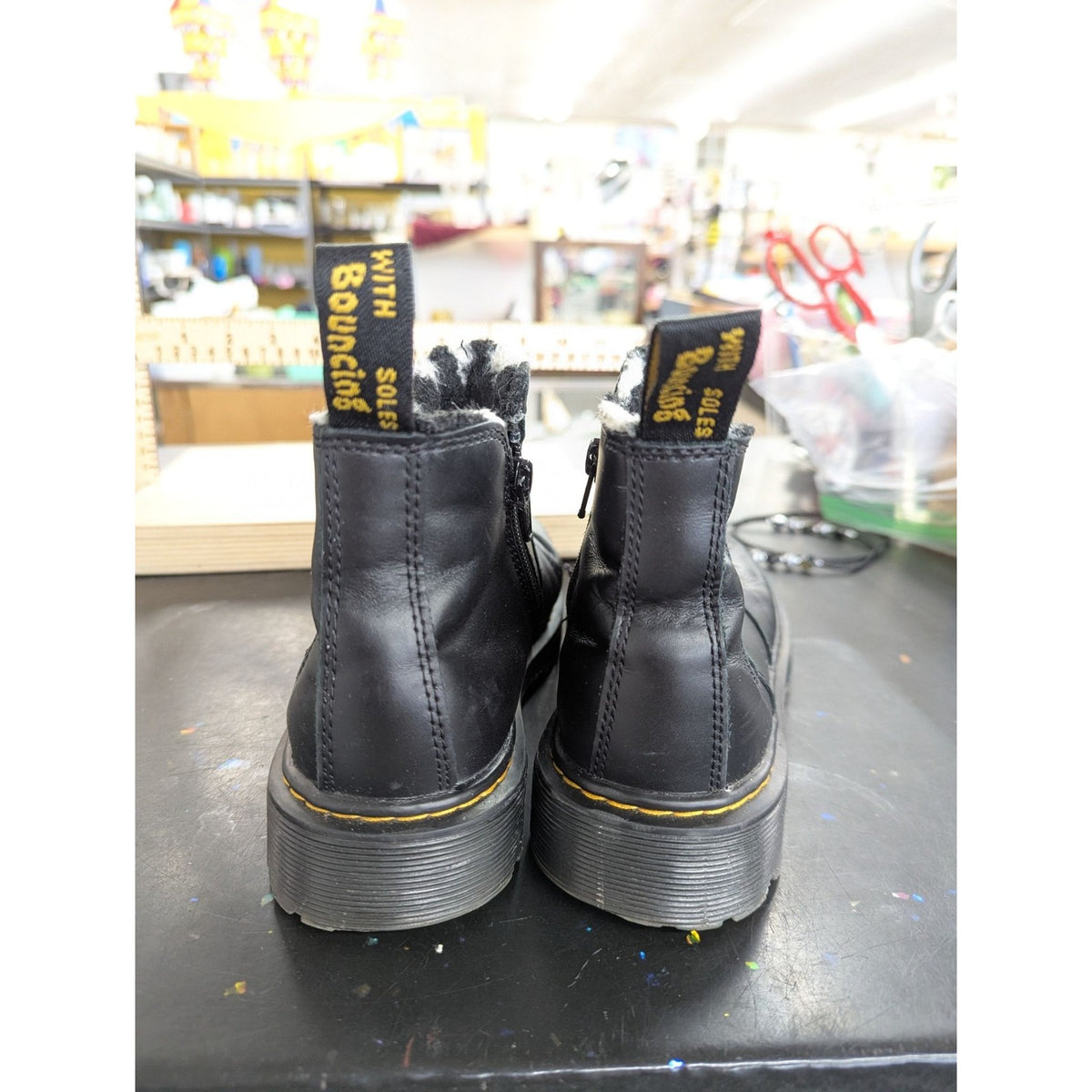 Dr. Martens Black Leather Polka Dot Lined Chelsea Boots Size US 5