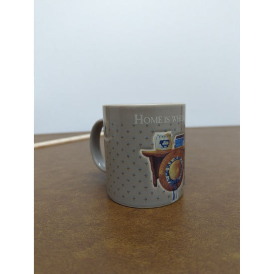 Home Is Where You Hang Your Memories Ceramic Mug Beige Folk Art Design 8 Oz Made In Japan