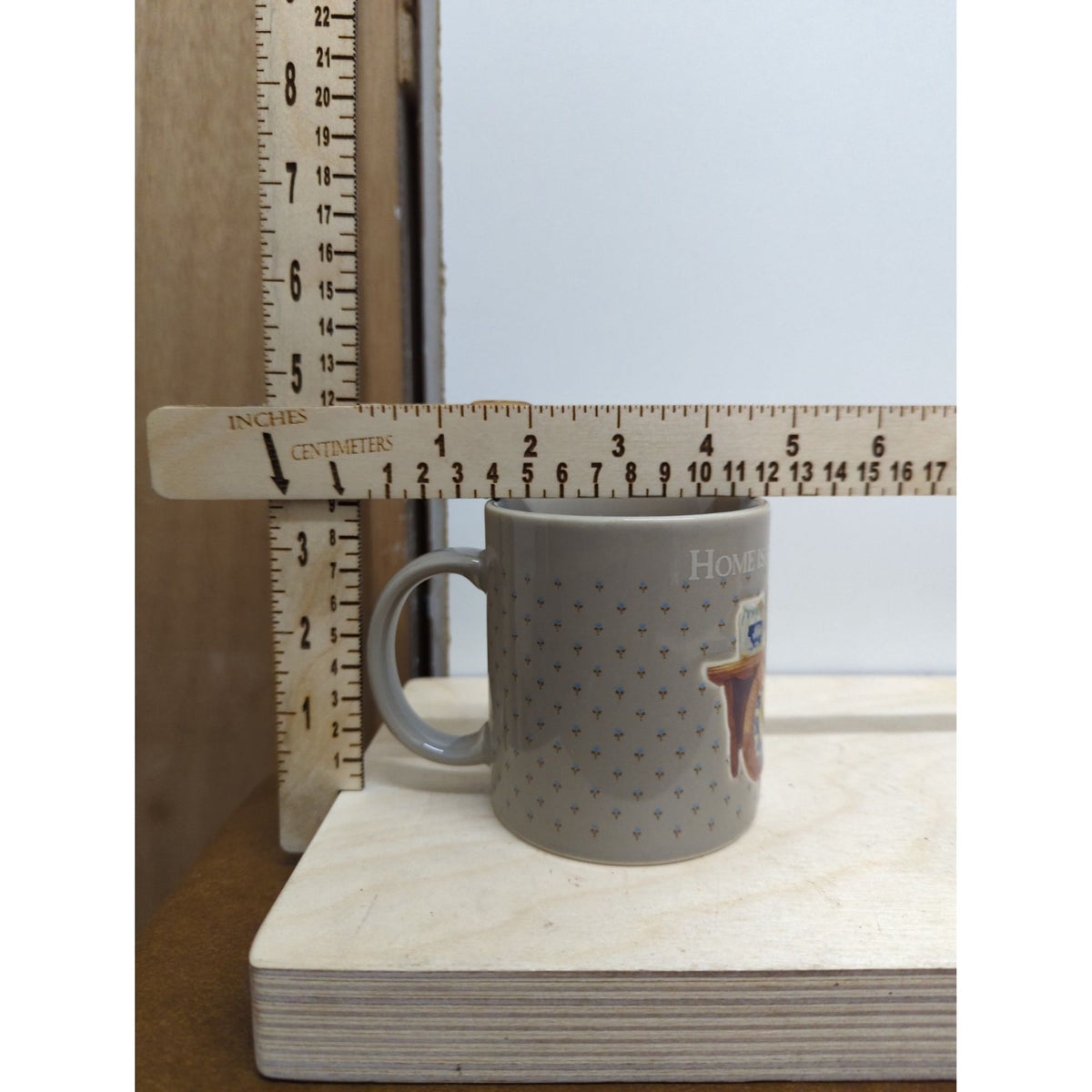 Home Is Where You Hang Your Memories Ceramic Mug Beige Folk Art Design 8 Oz Made In Japan