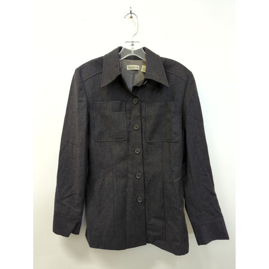Ann Taylor Womens Wool Blazer Jacket Size 4 Charcoal Gray Button Front Long Sleeve