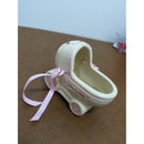 Ceramic Baby Carriage Trinket Holder With Pink Ribbon Accents 4" x 4.5" Cream & Pink