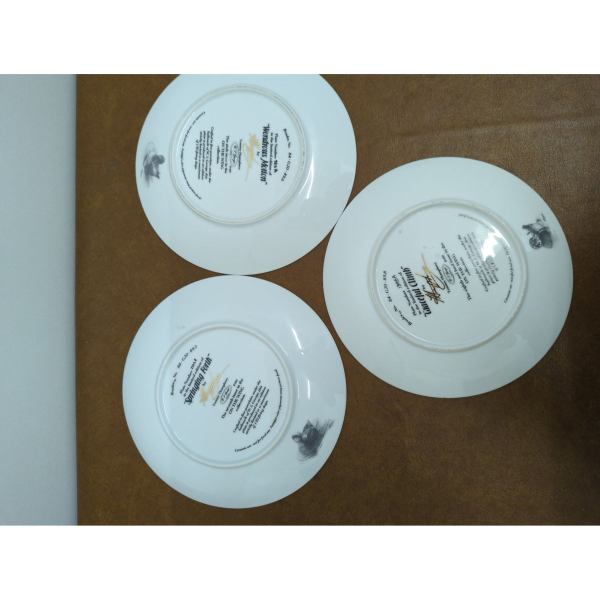 Set Of 3 Wildlife Artist Norman Rockwell Collector Plates With Gold Trim 8-Inch Diameter