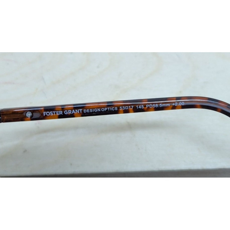 Foster Grant Tortoiseshell Reading Glasses With +2.00 Magnification Clear Lens C